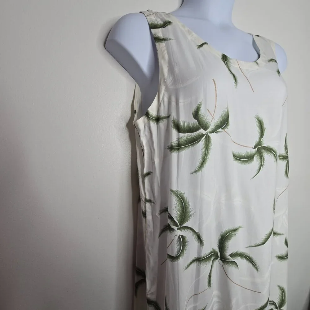 Paradise Found Women's Vintage Hawaiian Dress Rayon Large White‎ Long Sleeveless
